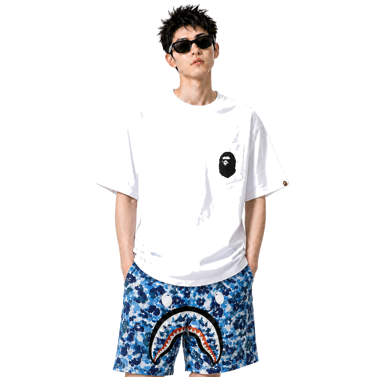 BAPE Big Ape Head Pocket Men's T-Shirt - White - White streetwear model on pure white background