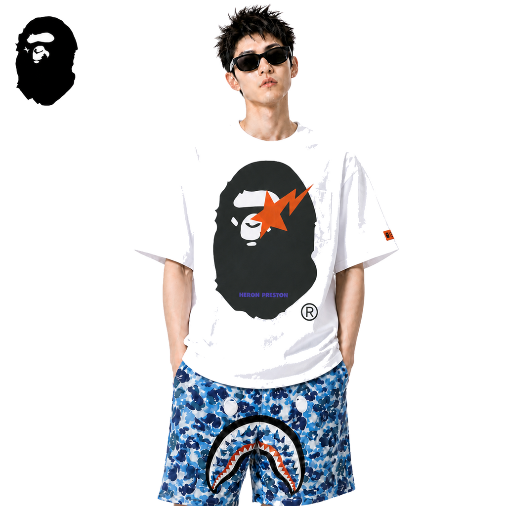 BAPE Lightning Ape Head Men's Graphic T-Shirt - White - WHITE streetwear model on pure white background