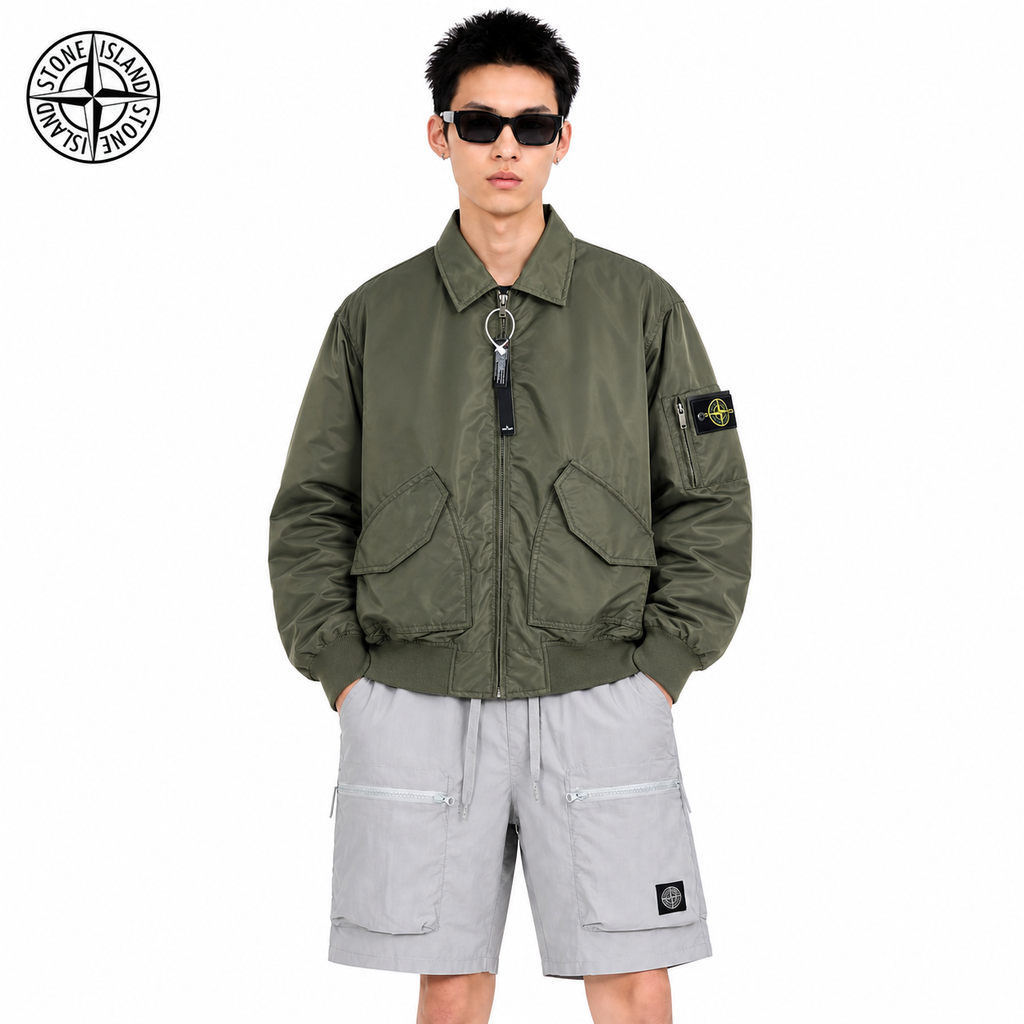 Stone Island Compass Badge Padded Flight Jacket on male model - front view