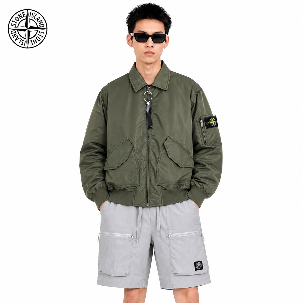 Stone Island Compass Badge Padded Flight Jacket on male model - front view