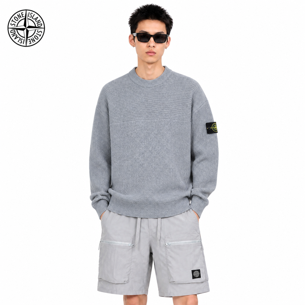 Stone Island Compass Badge Crewneck Knit Sweater on male model - front view