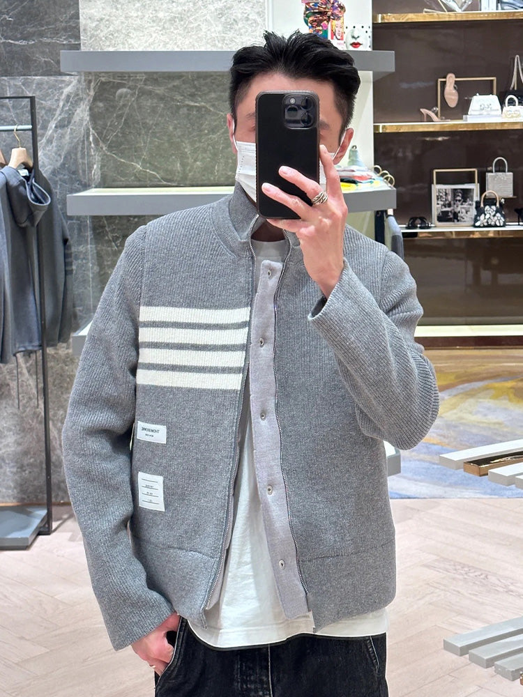 Unisex double-sided fake two-piece jacket by Thom Browne, outerwear detail view