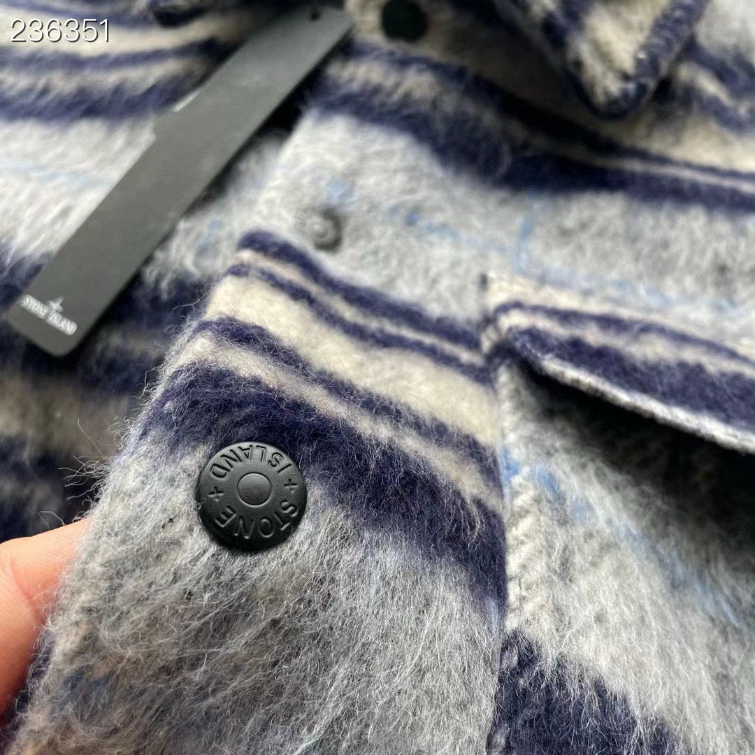 Stone Island Heavyweight Wool-Blend Plaid Badge Lapel Coat