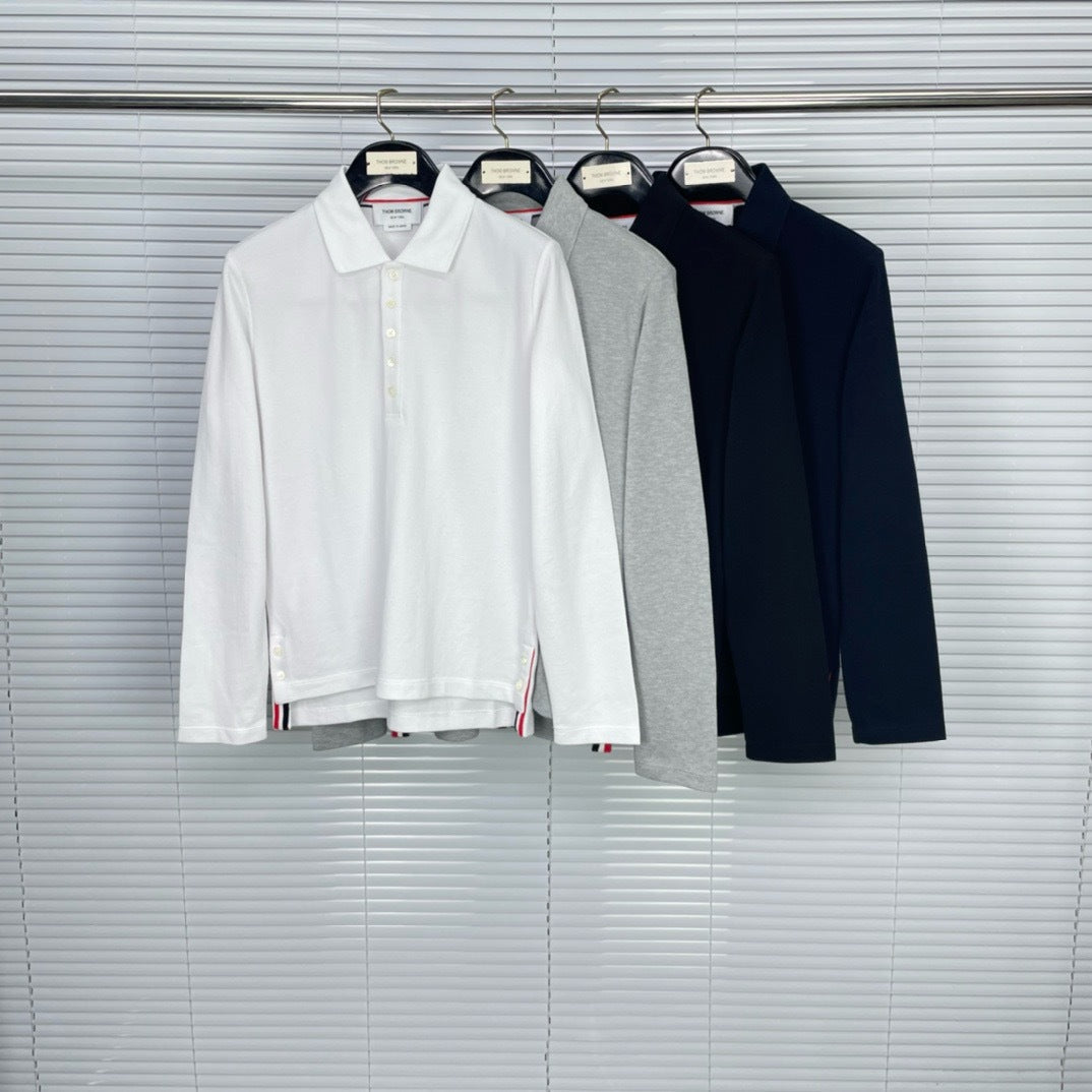 Lapel long-sleeved T-shirt by Thom Browne, product detail view