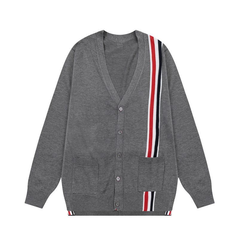 Men's cardigan by Thom Browne, knitwear detail view