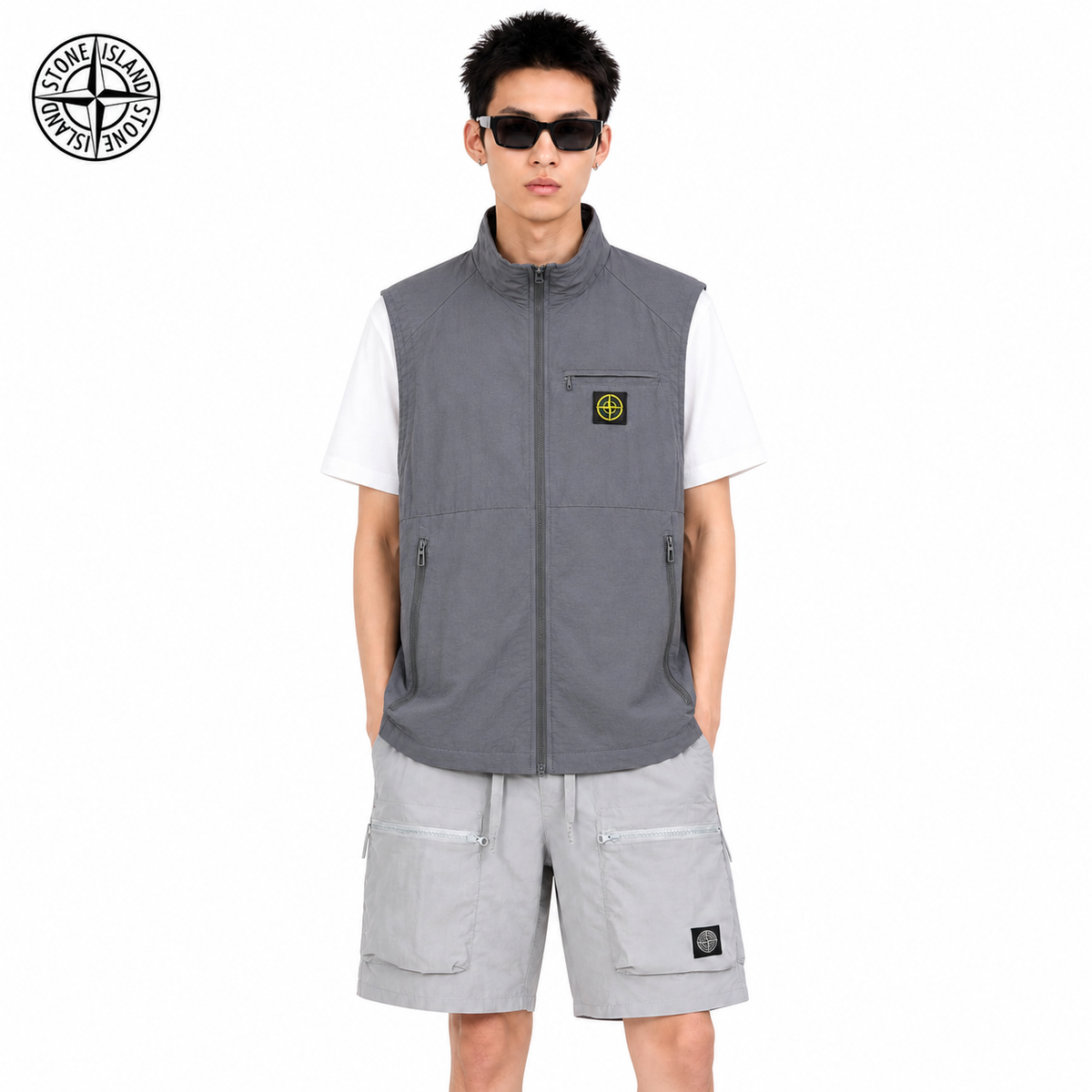 Stone Island Multi-Pocket Compass Badge Tactical Vest on male model - front view