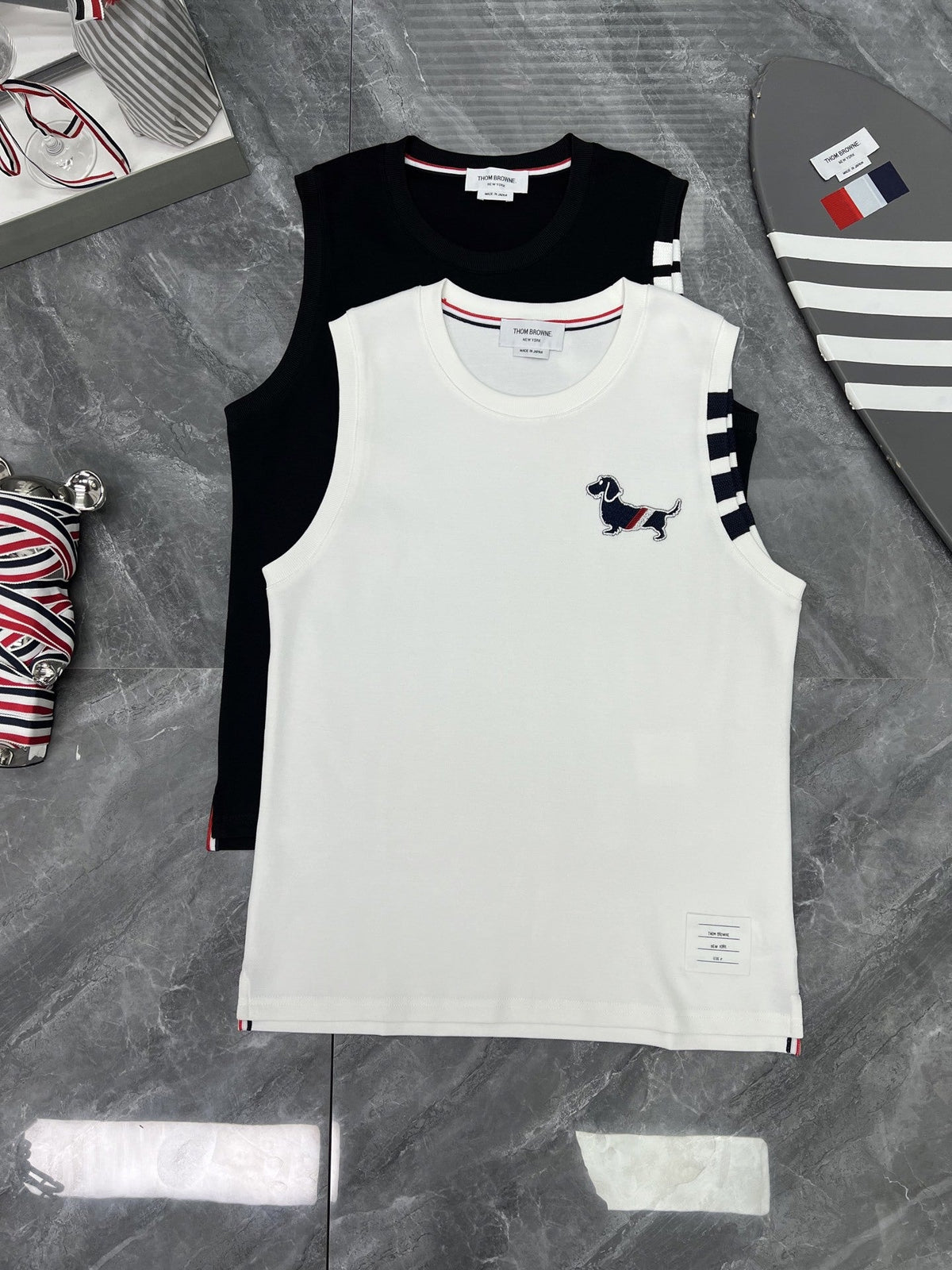 sleeveless T-shirt by Thom Browne, product detail view