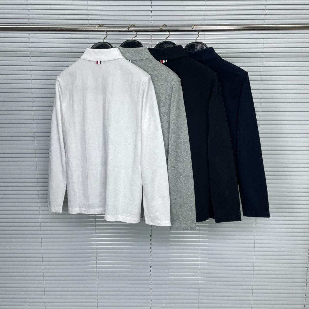Lapel long-sleeved T-shirt by Thom Browne, product detail view