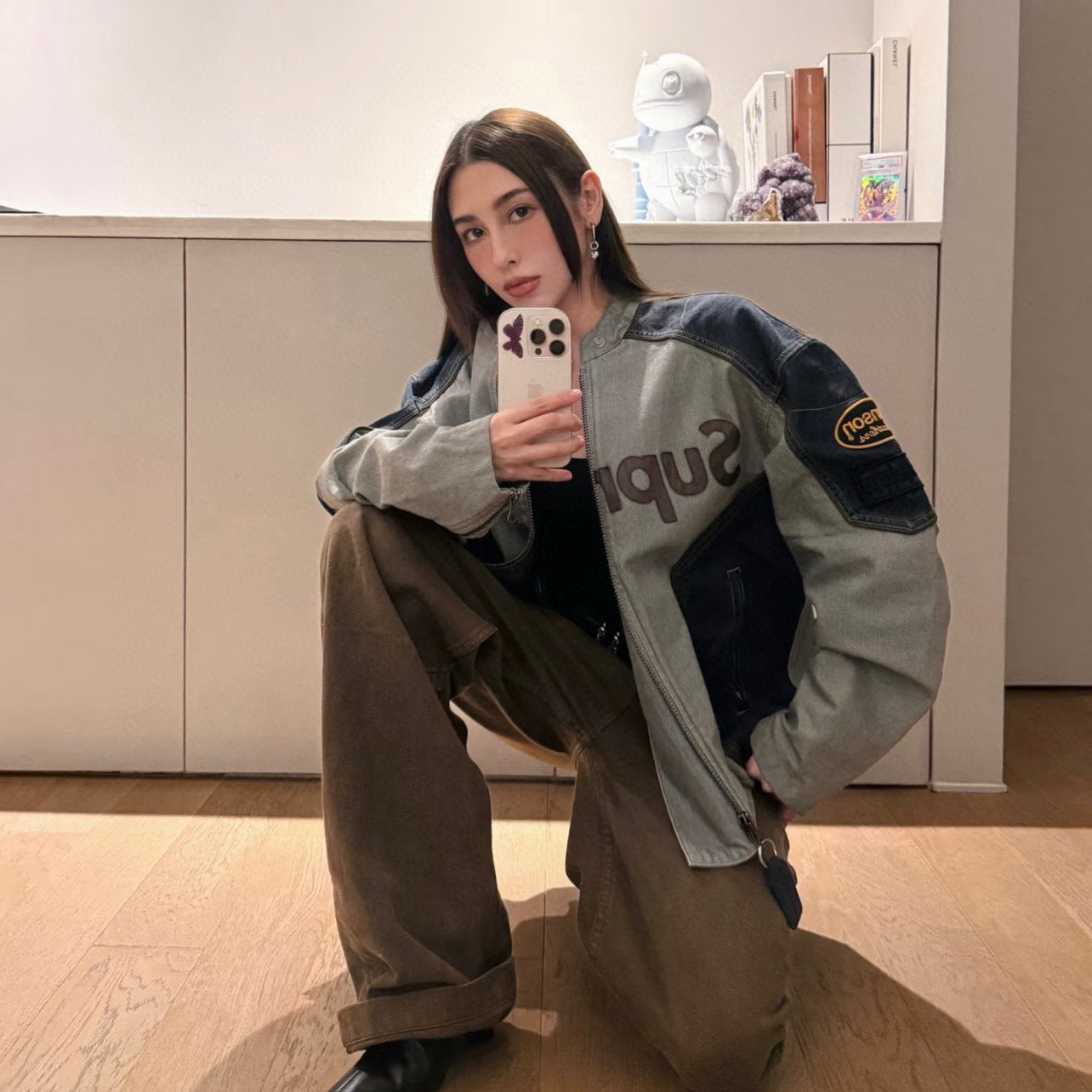 Heavy Embroidered Leather Logo Moto Jacket