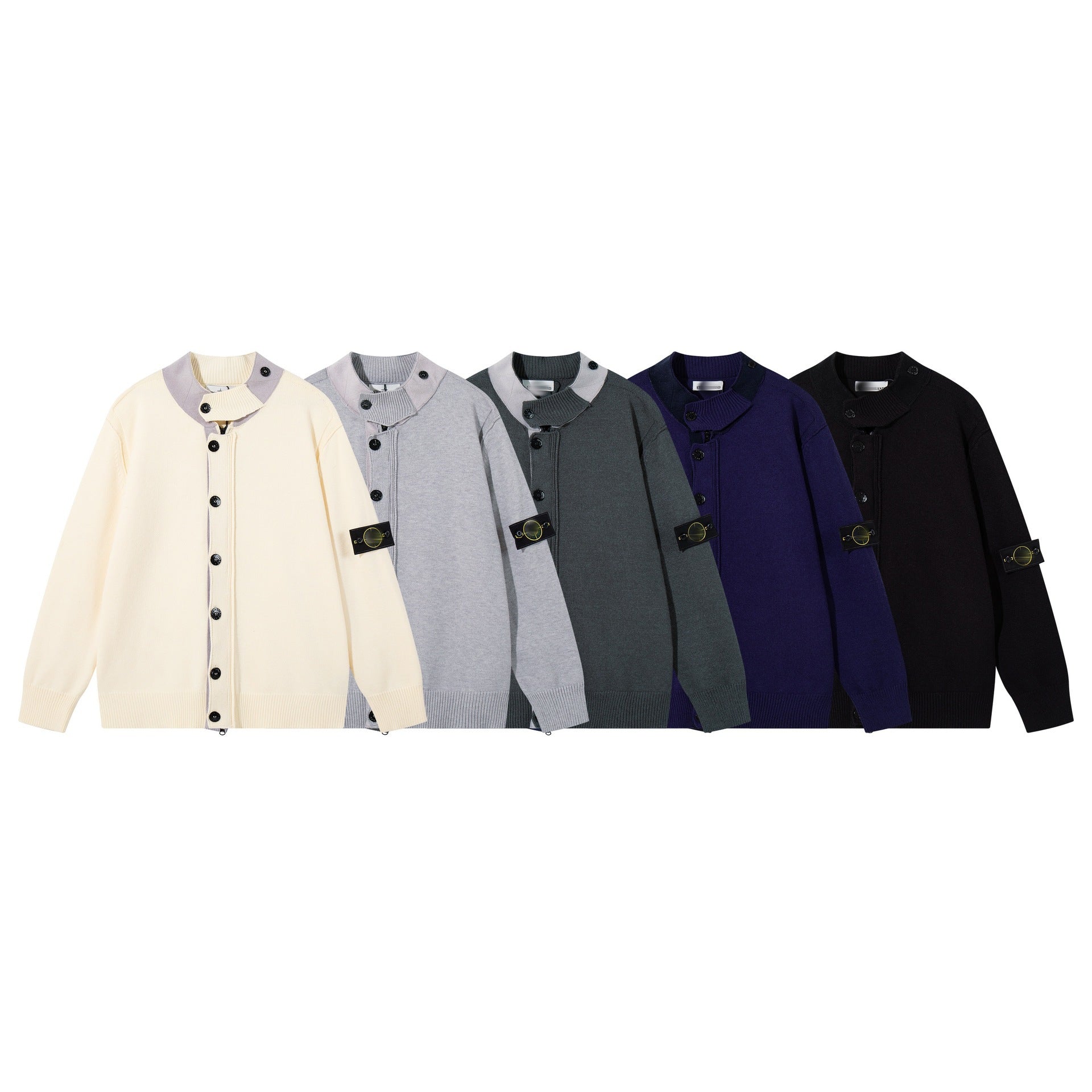 Stone Island Badge Sleeve Patch Button-Front Knit Cardigan