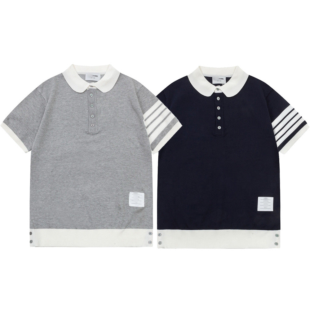 Four-Bar Stripe Knit Tee by Thom Browne, product detail view
