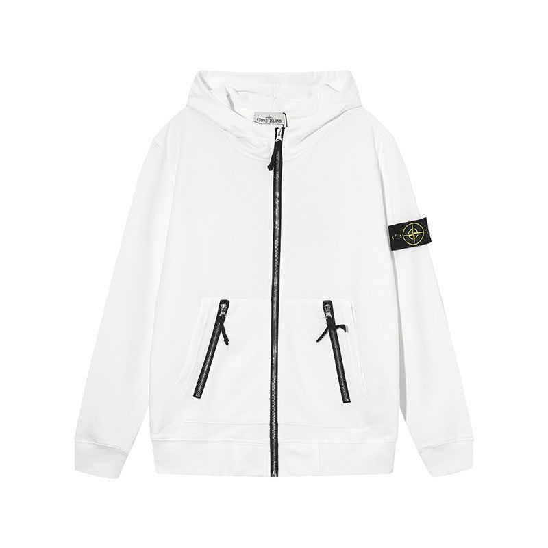 Stone Island Compass-Embroidered Zip-Up Hoodie