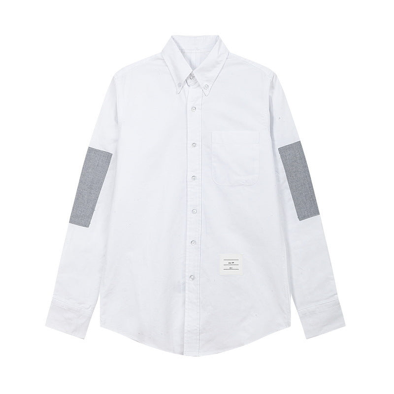 Men's Double Sleeve Patches Contrast Shirt by Thom Browne, shirt detail view