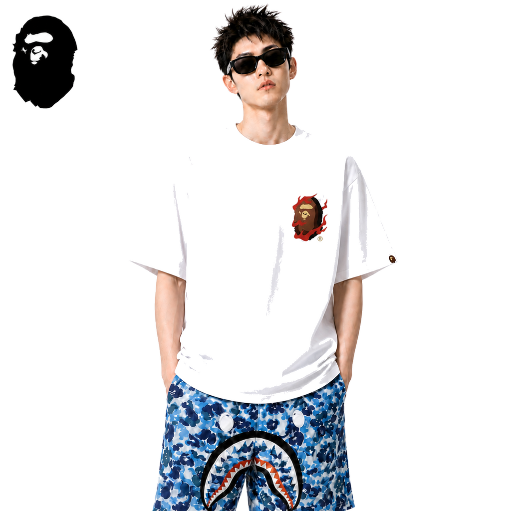 BAPE Souvenir Small Graphic Men's T-Shirt - White - White streetwear model on pure white background