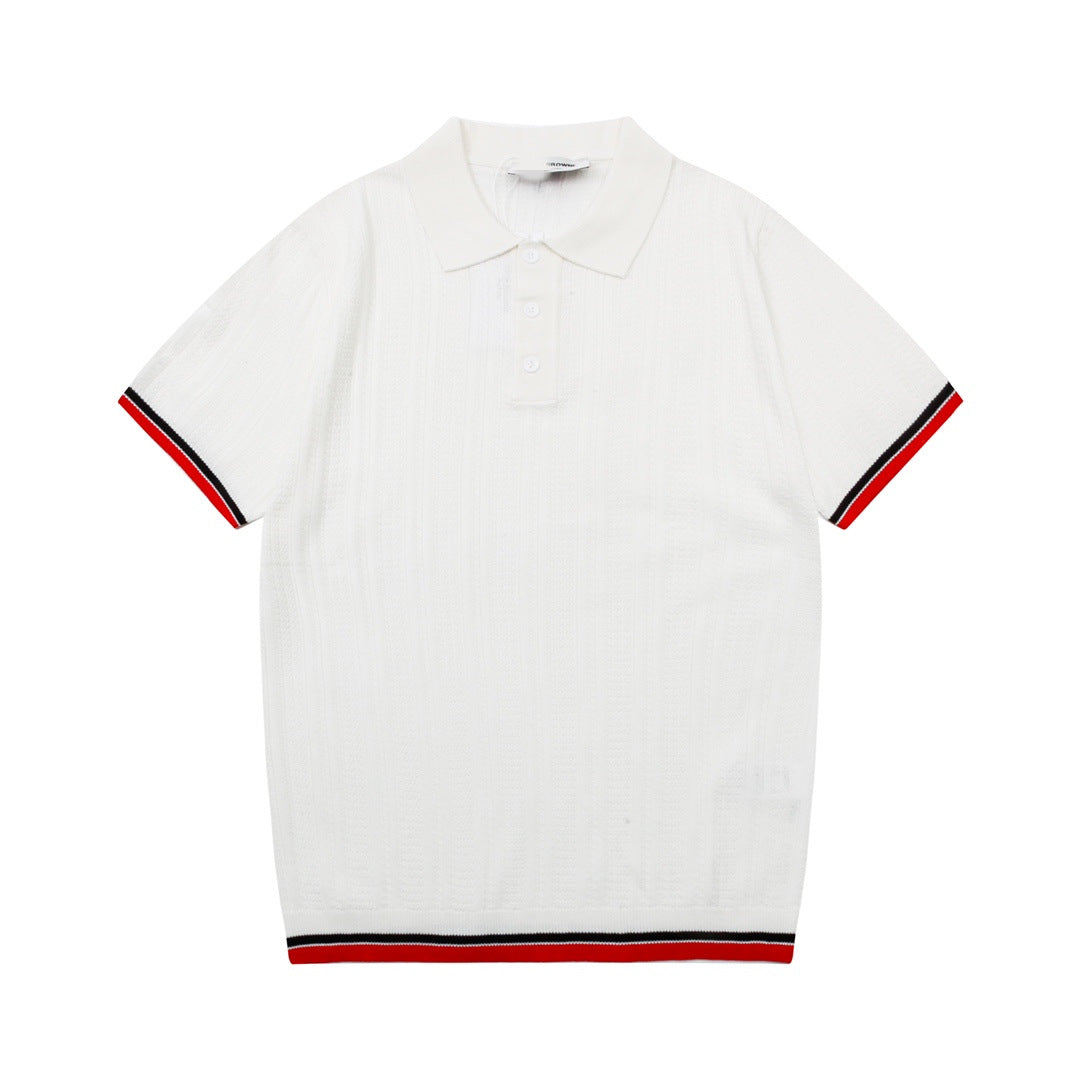 Four-Bar Stripe Knit Polo by Thom Browne, product detail view