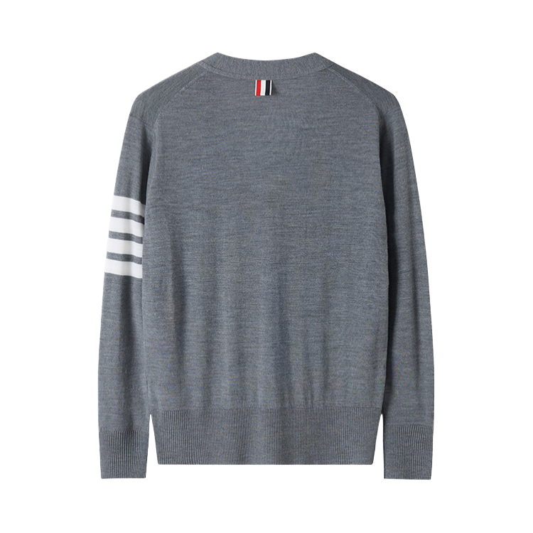 Unisex V-neck thin cardigan by Thom Browne, knitwear detail view