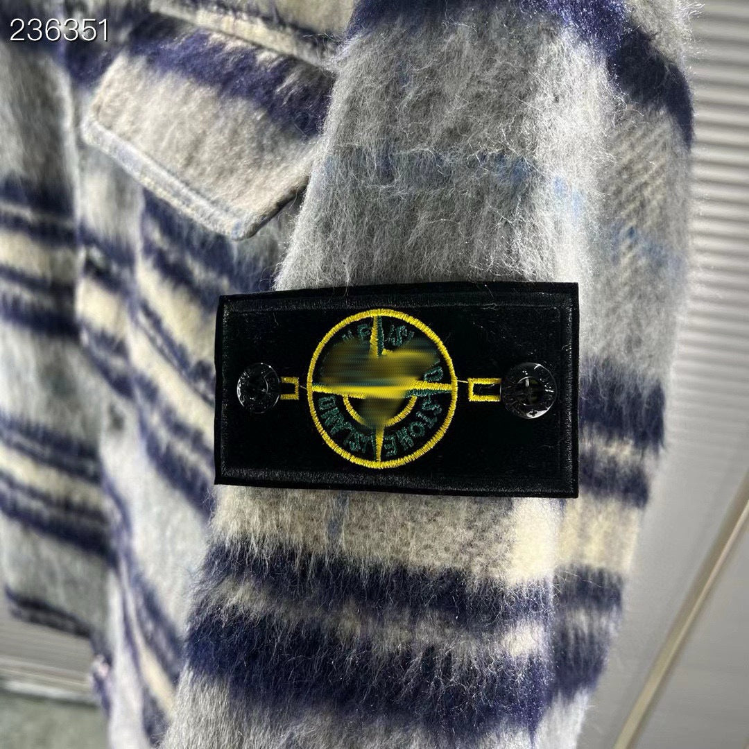 Stone Island Heavyweight Wool-Blend Plaid Badge Lapel Coat