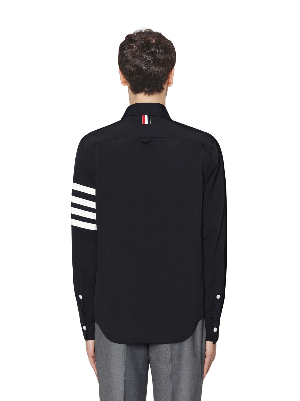 Men's shirt jacket by Thom Browne, shirt detail view