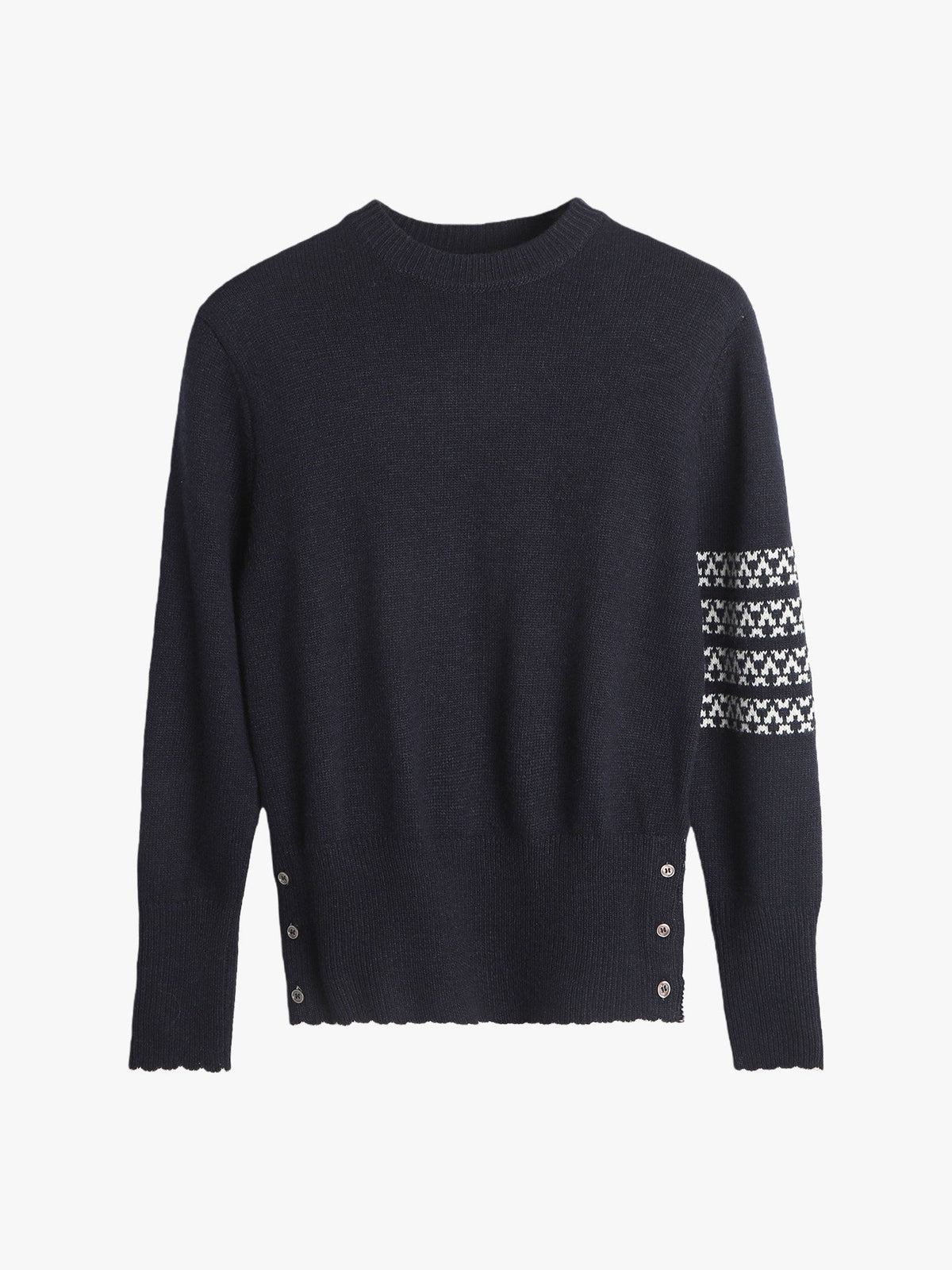 2026SS Men's Four-Stripe Crew Neck Knit Sweater by Thom Browne, knitwear detail view