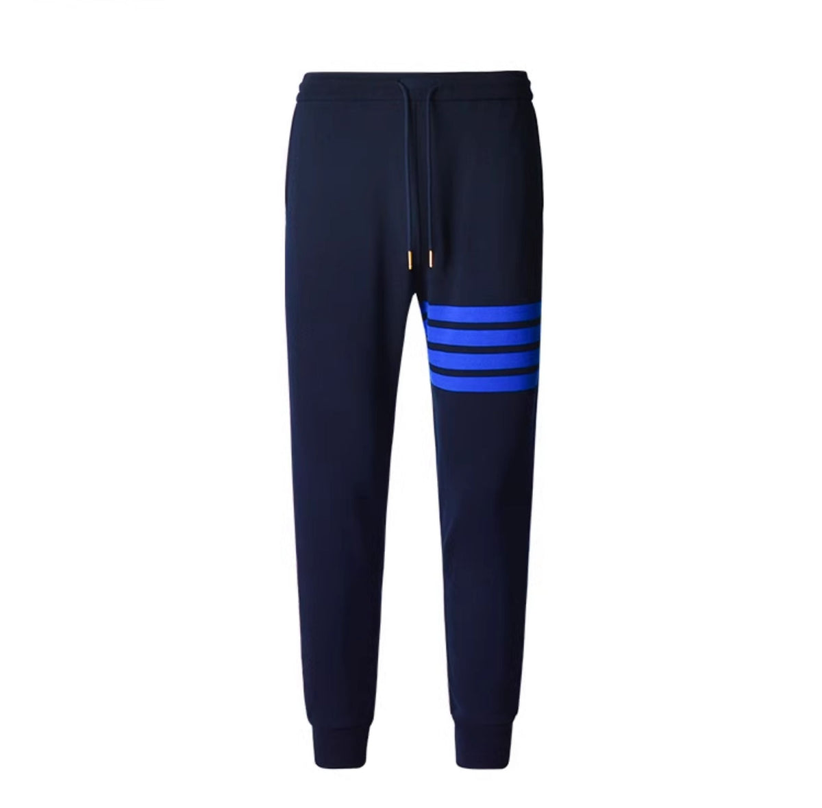 Thom Browne Style Men's Casual Sweatpants - Cotton Signature Four-Bar Detail - Image 2