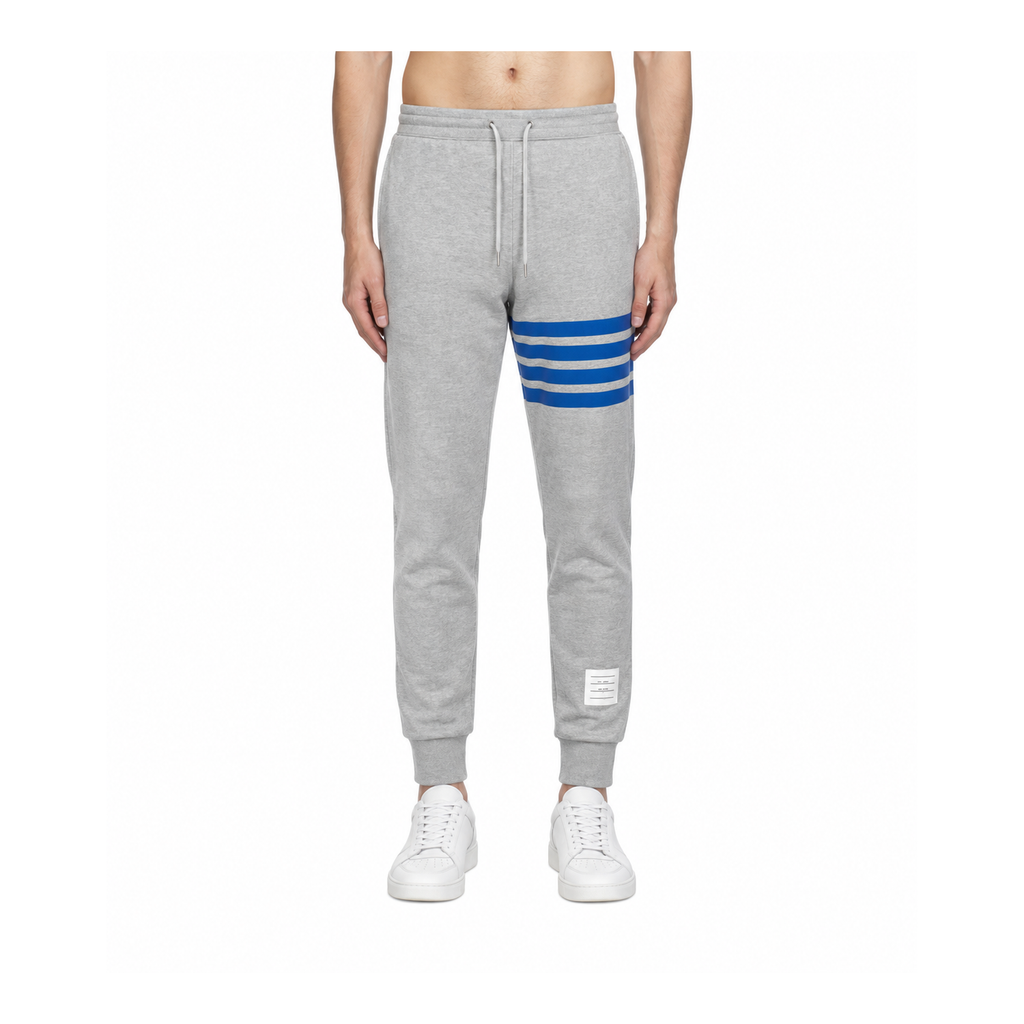 Thom Browne Style Men's Casual Sweatpants - Cotton Signature Four-Bar Detail - Main Image