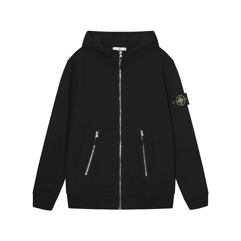 Stone Island Compass-Embroidered Zip-Up Hoodie