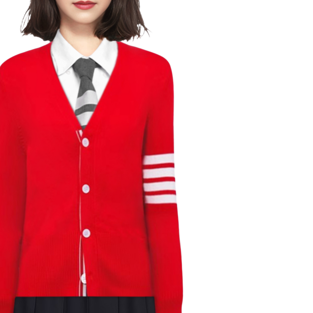 sweater jacket by Thom Browne, knitwear detail view