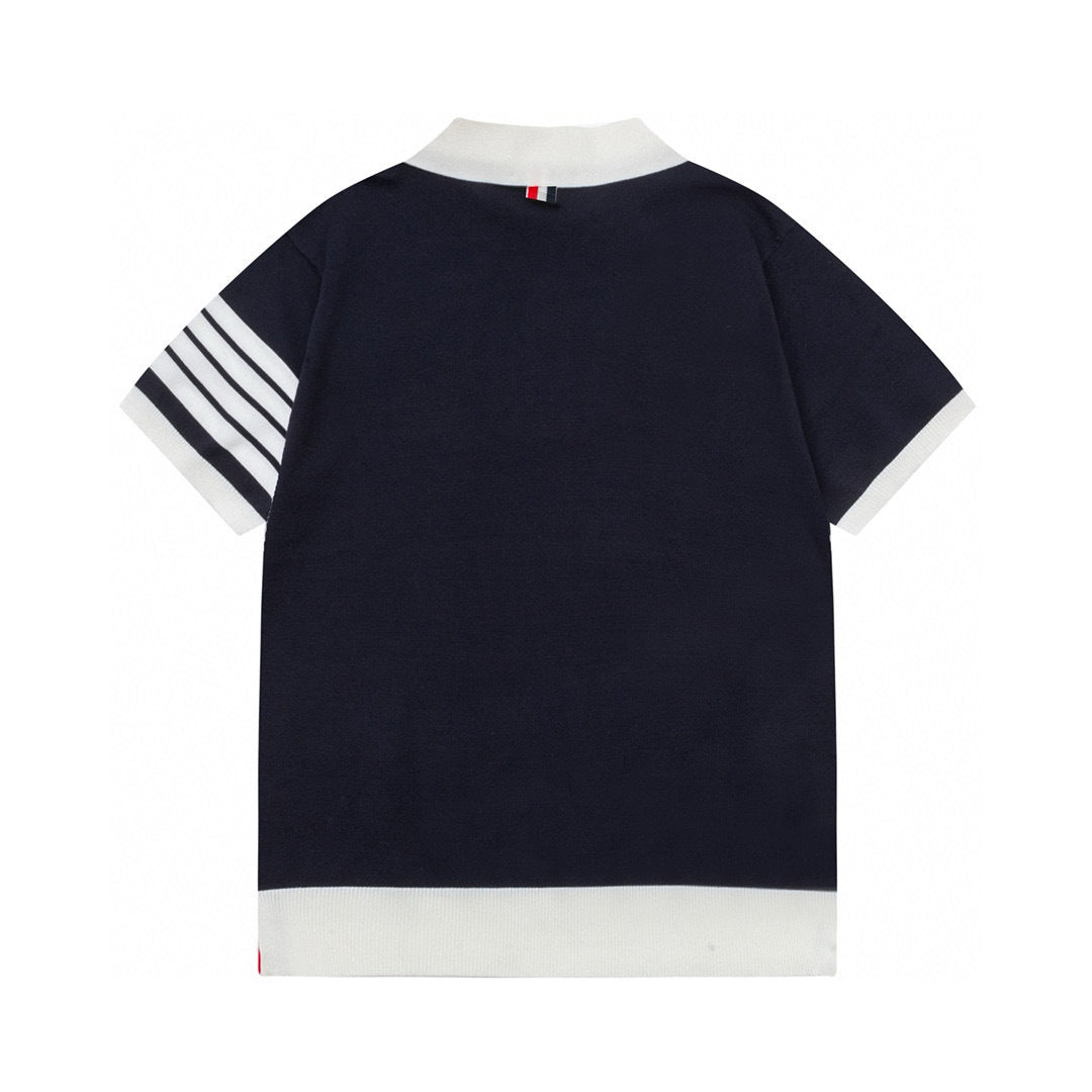 Four-Bar Stripe Knit Tee by Thom Browne, product detail view
