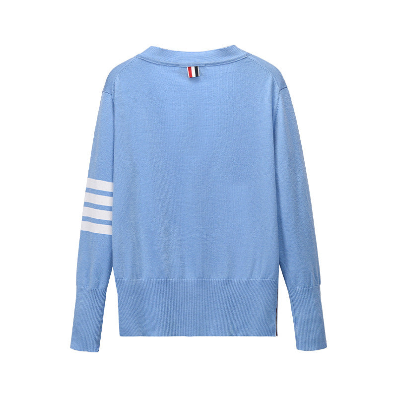 Classic cardigan by Thom Browne, knitwear detail view