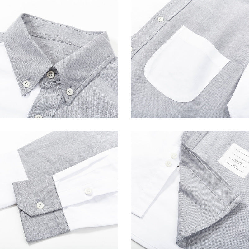 Men's Puppy Print Long-Sleeve Shirt — Back Slit, Gray & White by Thom Browne, shirt detail view