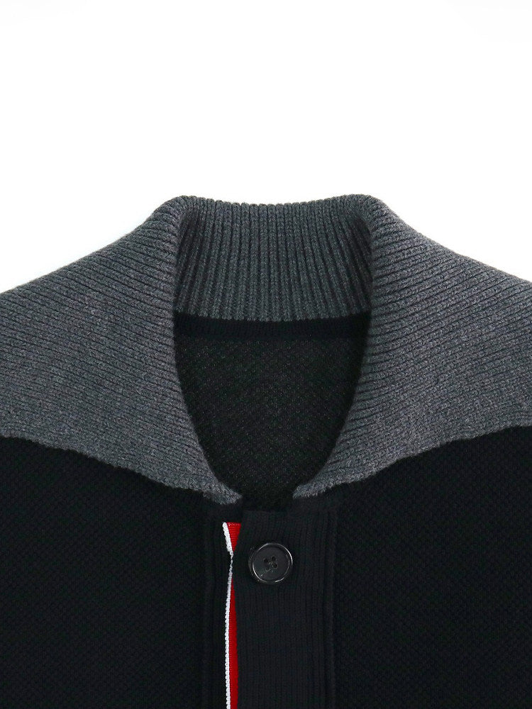 Unisex Lapel Knit Workwear Jacket - 4-Bar Stripe by Thom Browne, outerwear detail view