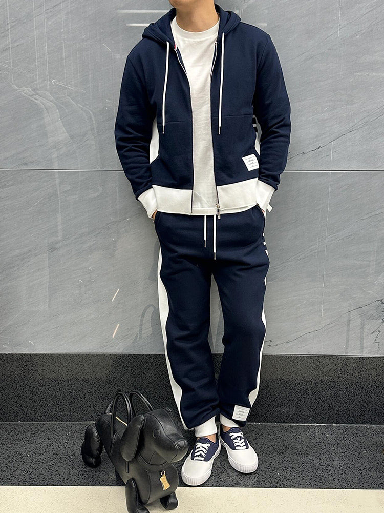 Colorblock Four-Bar Hoodie by Thom Browne, garment detail view