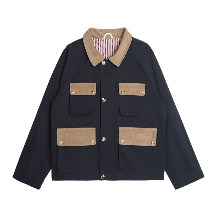 Multi-pocket jacket by Thom Browne, outerwear detail view