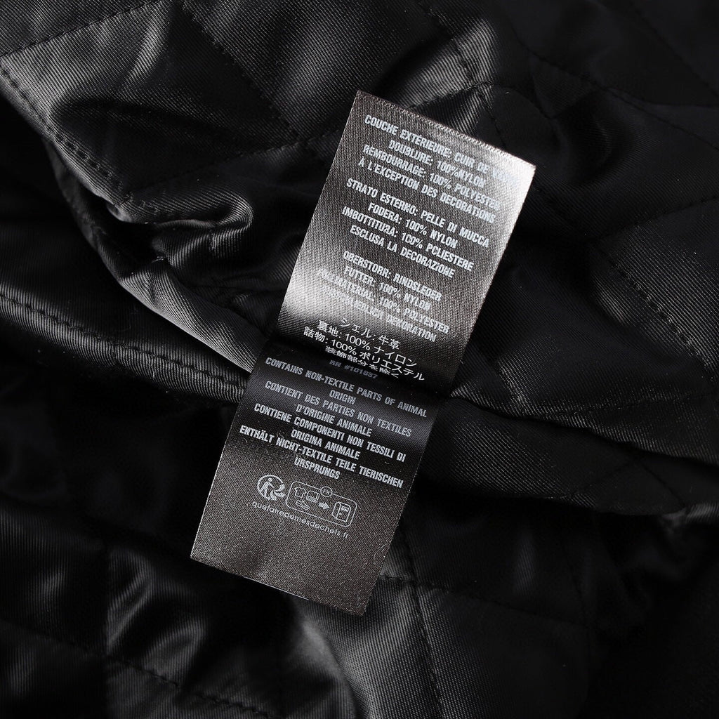 Embroidered Logo Patch Zip-Up Leather Jacket