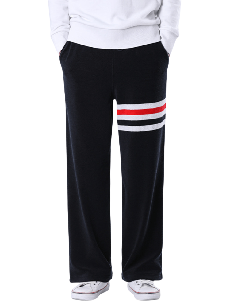 Thom Browne Style Unisex Straight-Leg Trousers with Signature Four-Bar Detail - Image 2