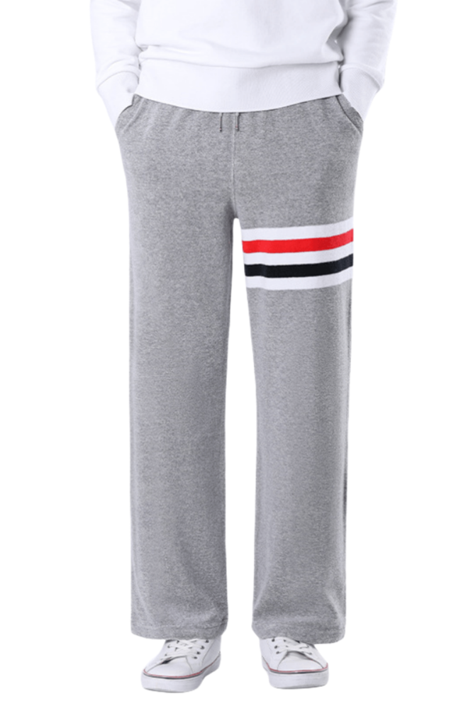 Thom Browne Style Unisex Straight-Leg Trousers with Signature Four-Bar Detail - Image 3