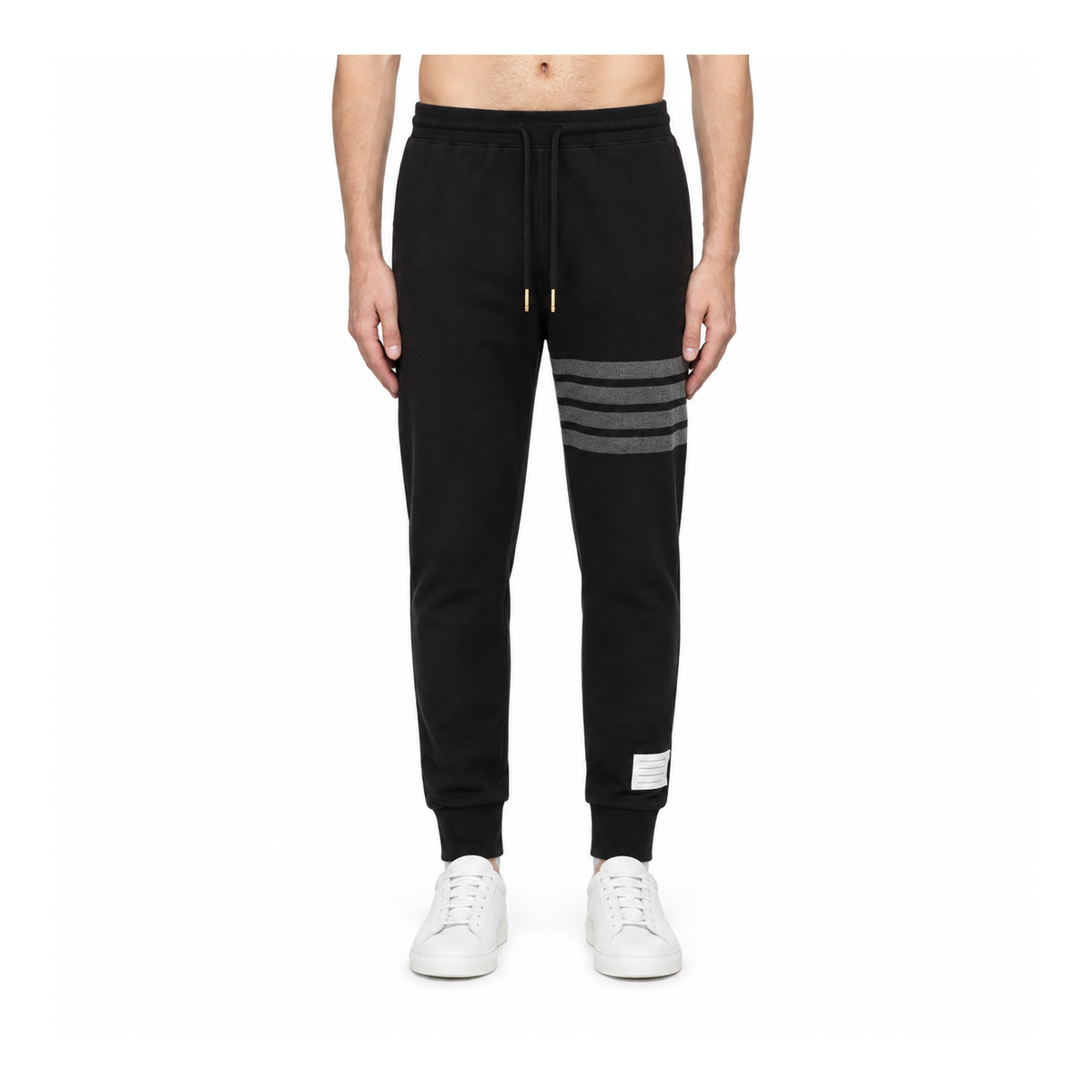 Thom Browne Style Men's Casual Sweatpants - Cotton Signature Four-Bar Detail - Main Image
