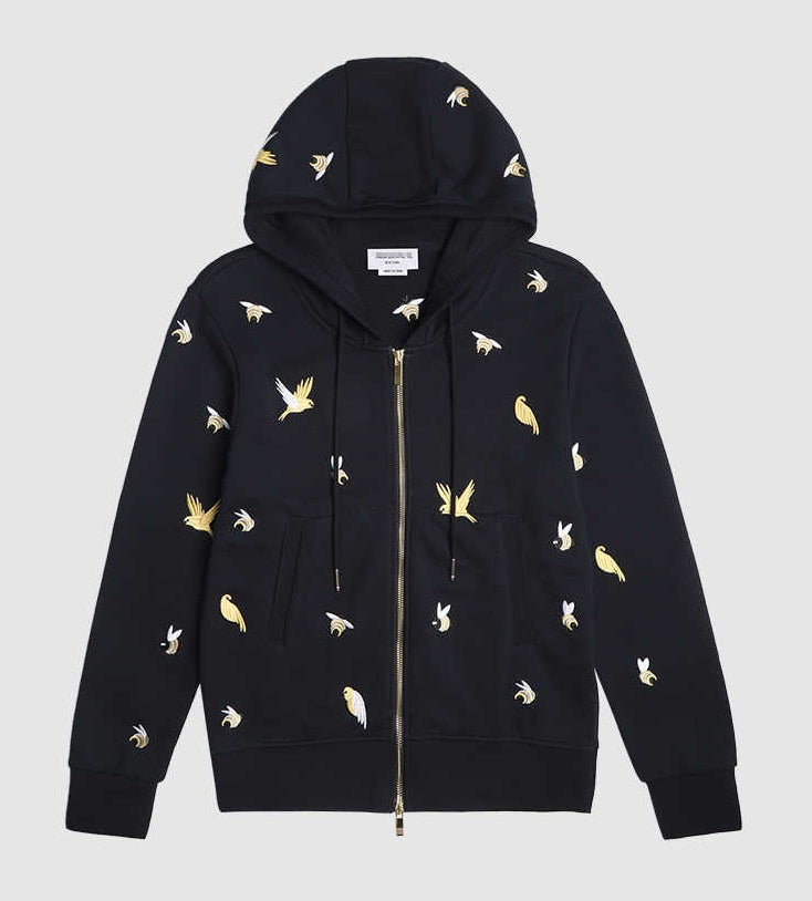 Premium 100% Cotton Embroidered Hoodie - Artistic Zip - Up Hooded Sweatshirt by Thom Browne, garment detail view