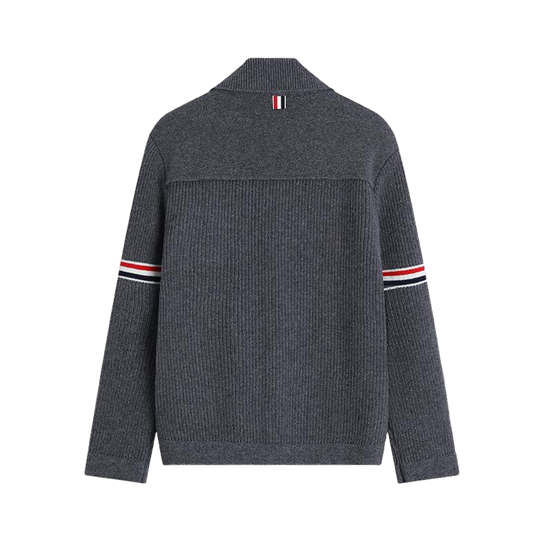 Men's coat by Thom Browne, outerwear detail view