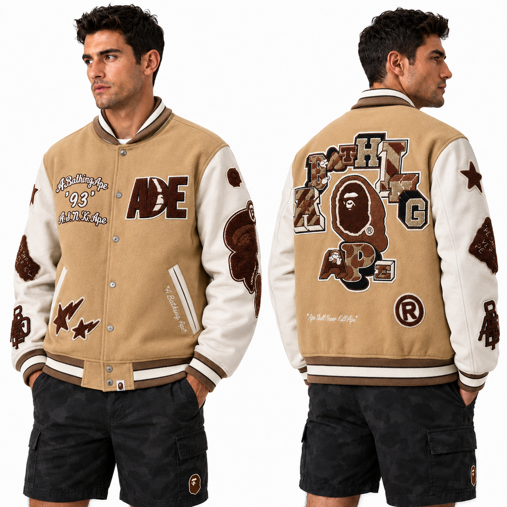 BAPE Leather Long Sleeve Baseball Jacket