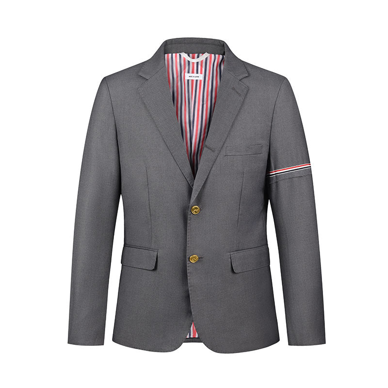 Men's suit jacket by Thom Browne, outerwear detail view