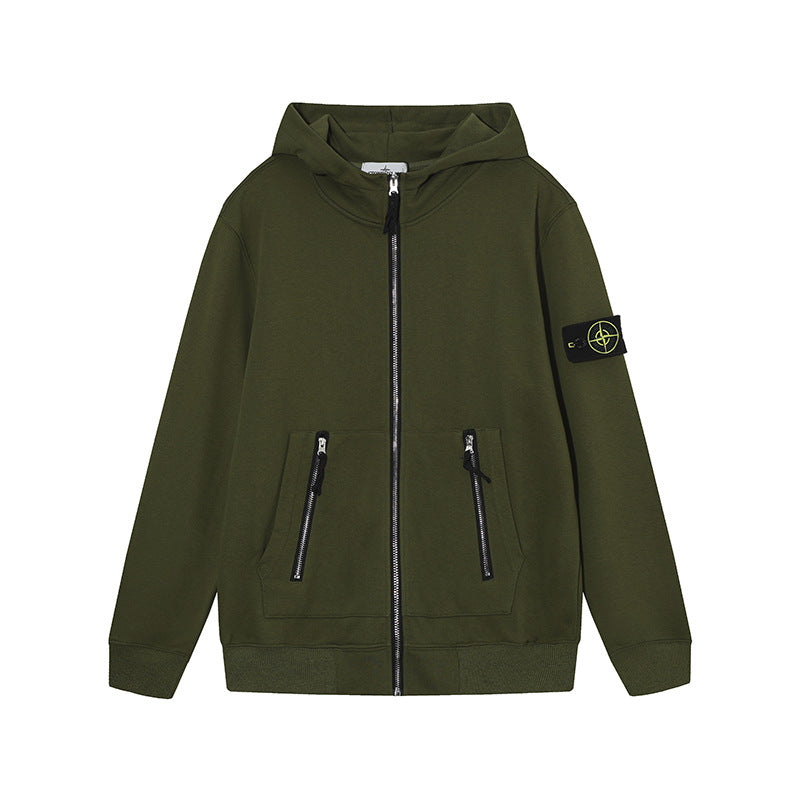 Stone Island Compass-Embroidered Zip-Up Hoodie