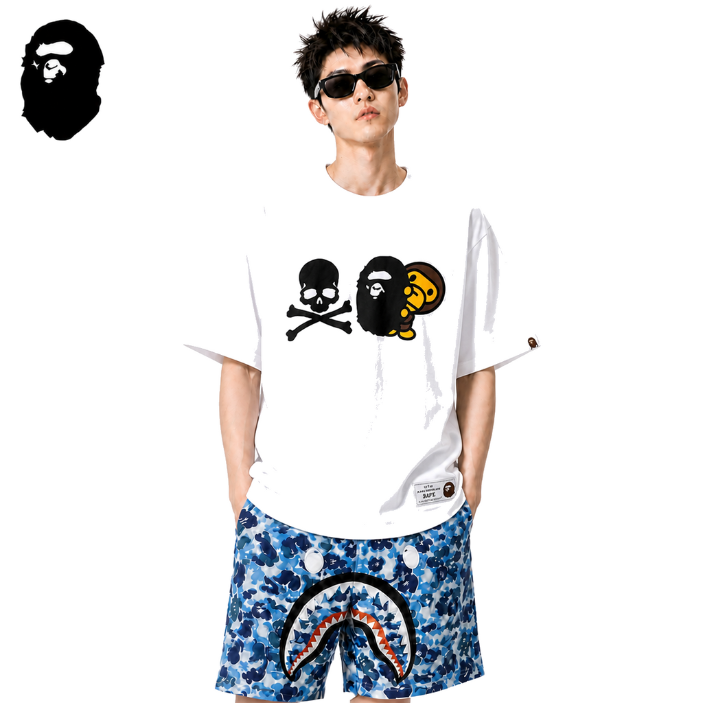 BAPE x Milo Mastermind Men's Graphic T-Shirt - White - White streetwear model on pure white background