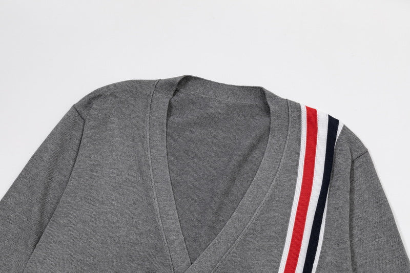 Men's cardigan by Thom Browne, knitwear detail view