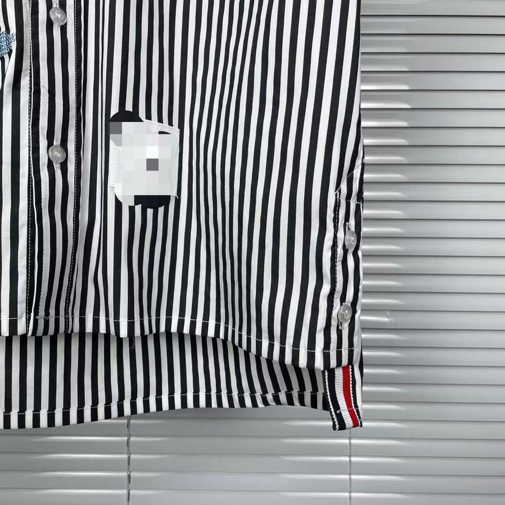 Striped Sailboat Embroidered Shirt — Unisex Short-Sleeve by Thom Browne, shirt detail view