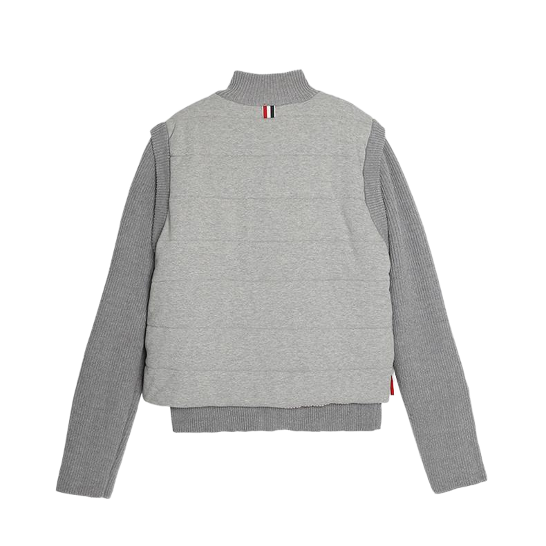Unisex double-sided fake two-piece jacket by Thom Browne, outerwear detail view