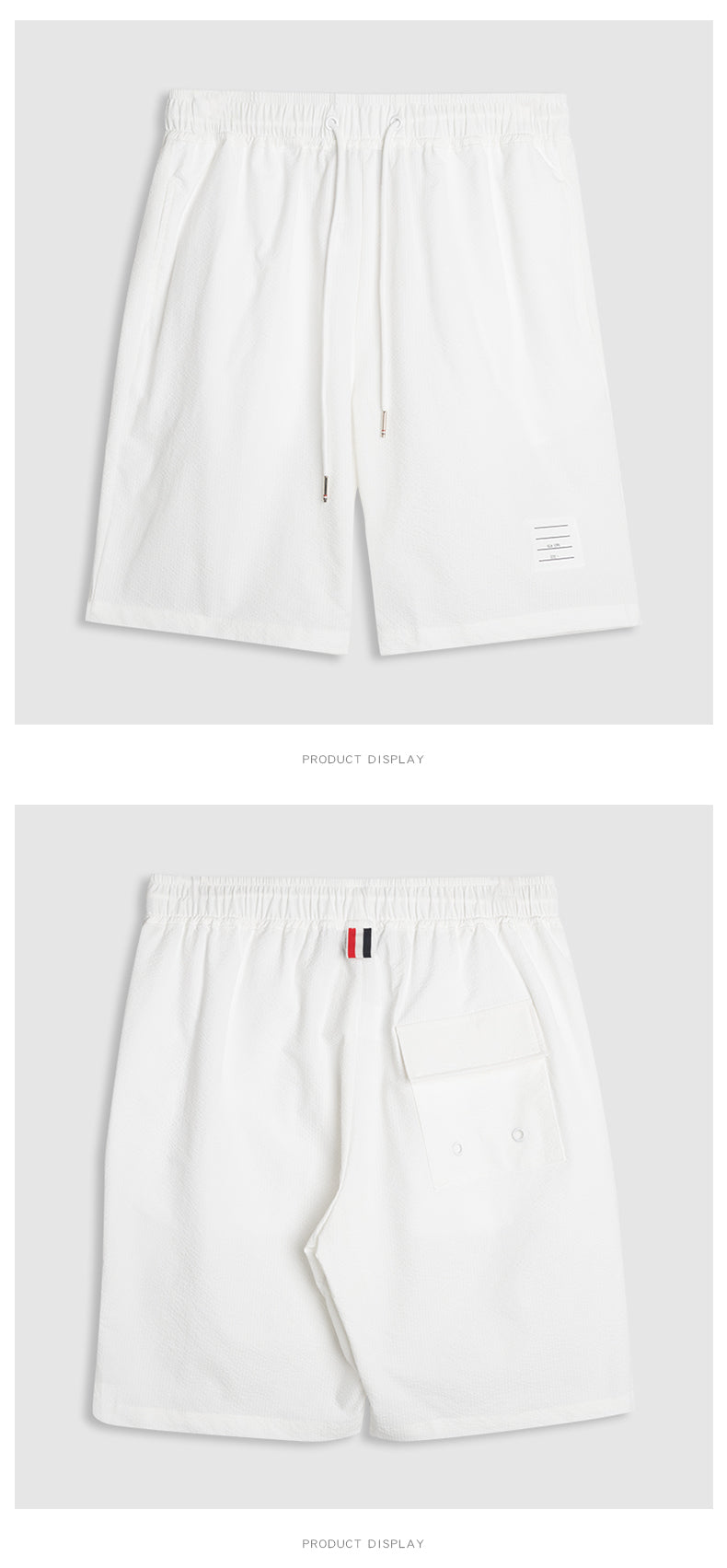 Thom Browne Style Men's Casual Shorts with Signature Four-Bar Detail - Image 5