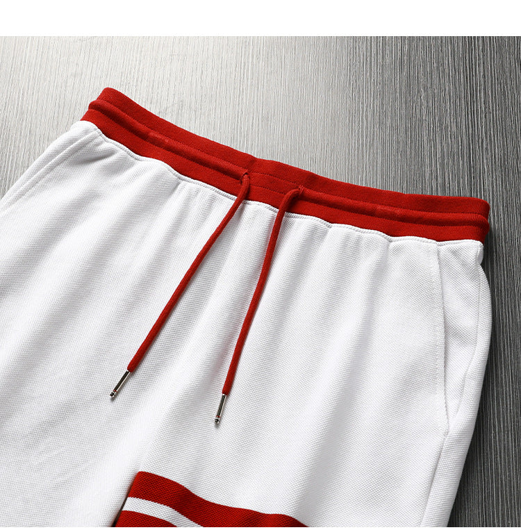 Thom Browne Style Athletic Cotton Shorts with Signature Four-Bar Detail - Image 3