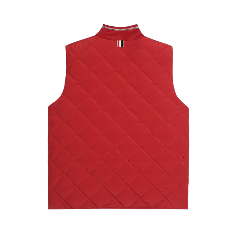 Unisex sleeveless vest jacket by Thom Browne, outerwear detail view