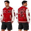 BAPE Leather Long Sleeve Red Baseball Jacket